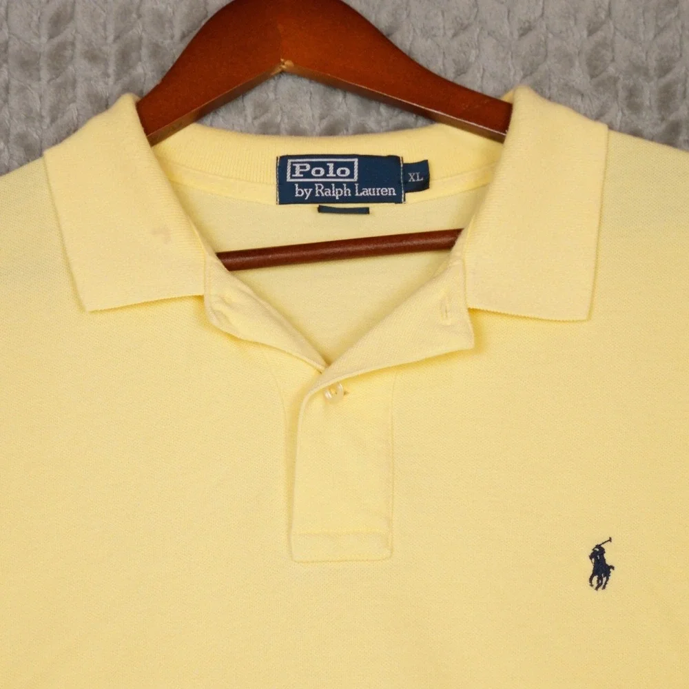 Polo Ralph Lauren Polo Shirt Mens XL Yellow Pique Cotton Classic